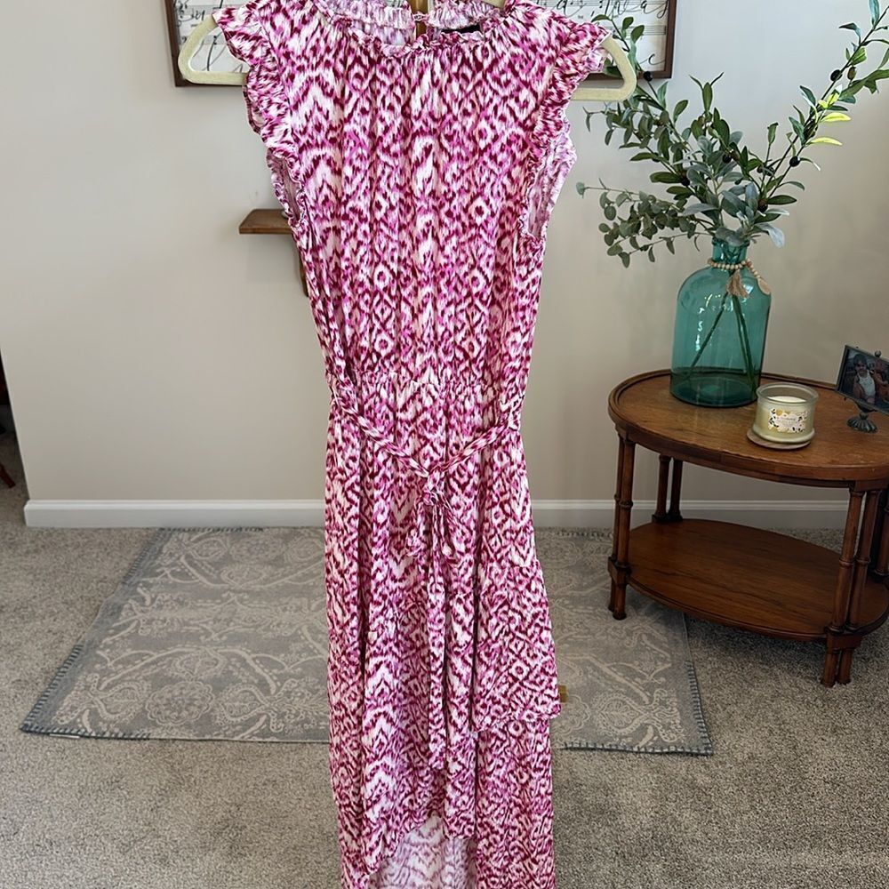 Who What Wear Pink Ikat Ruffle Sleeveless Dress. Size XS - Picture 3 of 8